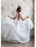 Short Sleeve Ivory Organza Deep V Back Flower Girl Dress
